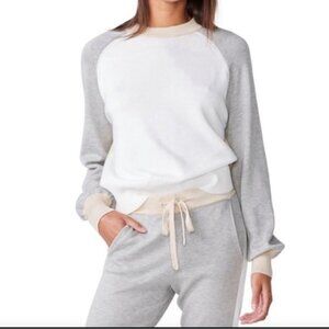 MONROW Colorblock Drawstring Sweatpants in Gray, Tan, White - Size Small